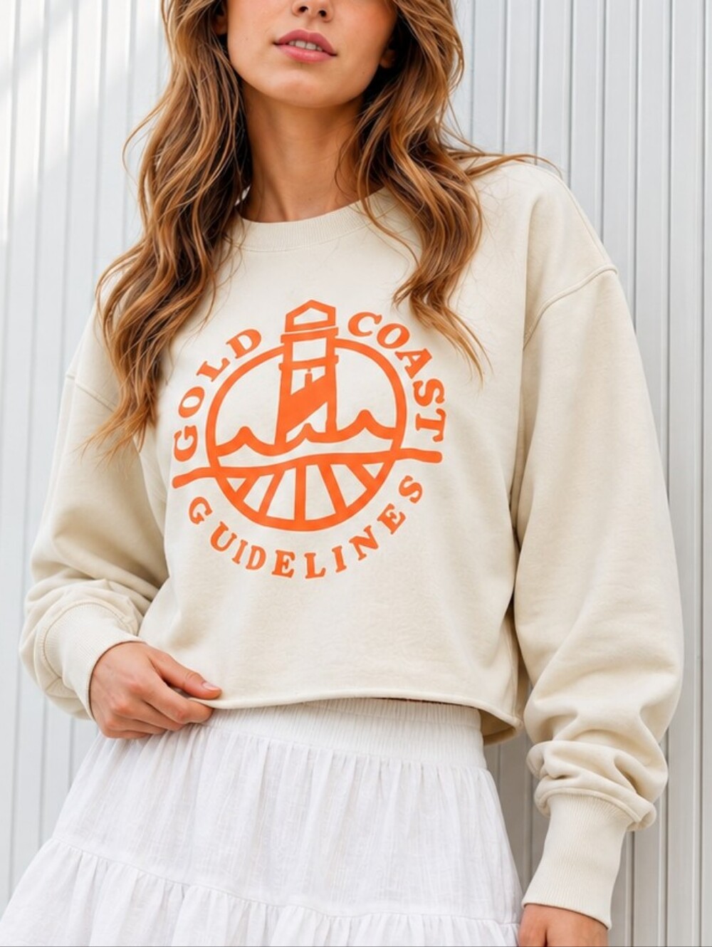 Urban Revivo Coastal Graphic Cropped Sweatshirt Gold Coast Lighthouse NWT M